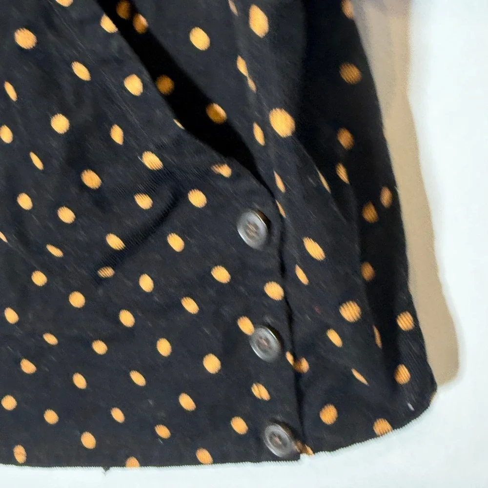 Madewell Wrap Top Womens Small Black Polka Dot Puff Sleeve Corduroy
